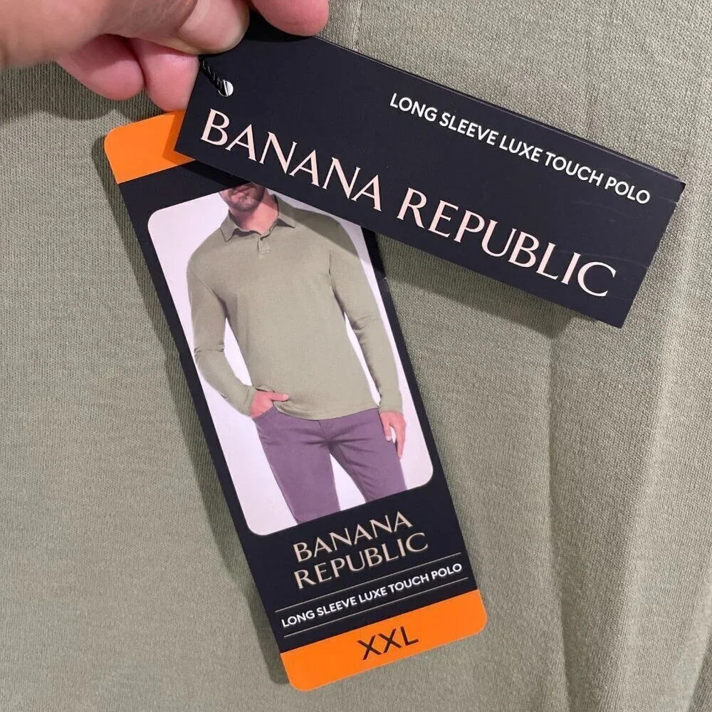 NEW Banana Republic Men's XXL Long Sleeve Luxe Touch Polo Green 100% Cotton